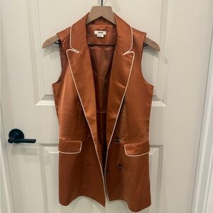 Jason Wu Rust Satin Sleeveless Blazer Vest with White Piping